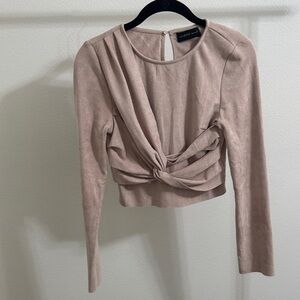 Mustard Seed Beige Knotted Front Blouse